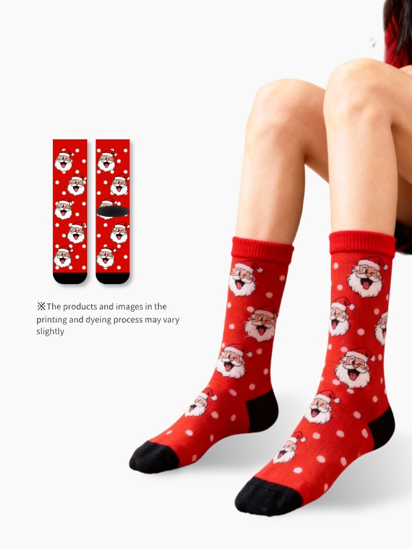 Christmas Santa Claus Face Crew Socks Cute Red Holiday All-Over Print