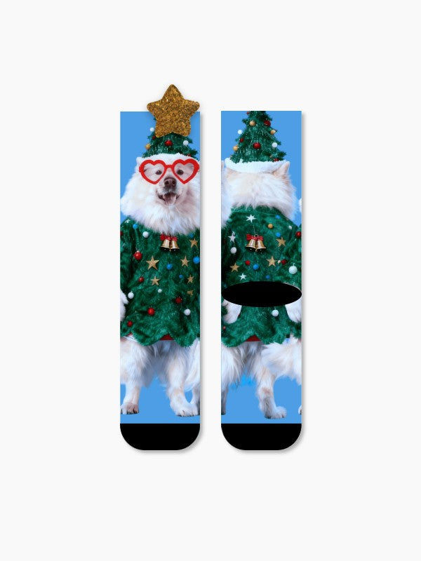 Christmas Santa Dog Crew Socks 3D Angel Wings Cute Puppy Holiday Socks