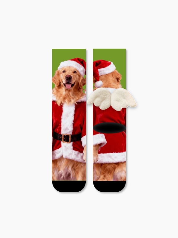 Christmas Santa Dog Crew Socks 3D Angel Wings Cute Puppy Holiday Socks