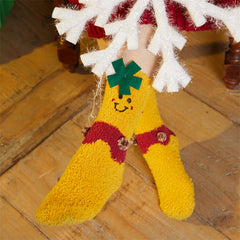 Sweetnana 2-Pack Christmas Tube Crew Socks for Women & Kids, Cozy Thickened Fuzzy Non-Slip Slipper Socks with Christmas Gift Bag, Perfect for Winter Warmth and Gifting