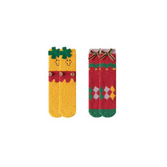 Sweetnana 2-Pack Christmas Tube Crew Socks for Women & Kids, Cozy Thickened Fuzzy Non-Slip Slipper Socks with Christmas Gift Bag, Perfect for Winter Warmth and Gifting
