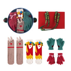Sweetnana Christmas Snowman Gift Box Set With Cute Crew Socks and Fuzzy Gloves, Cozy Winter Socks for Women and Children, Thickened Socks for Warmth and Comfort