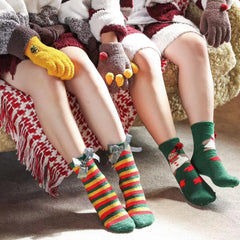 Sweetnana Christmas Socks Gift Box with 2 Pairs of Tube Crew Socks and 2 Pairs of Gloves, Cozy Winter Stockings for Women and Kids, Perfect Christmas Gift Idea