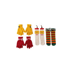 Sweetnana Christmas Socks Gift Box with 2 Pairs of Tube Crew Socks and 2 Pairs of Gloves, Cozy Winter Stockings for Women and Kids, Perfect Christmas Gift Idea