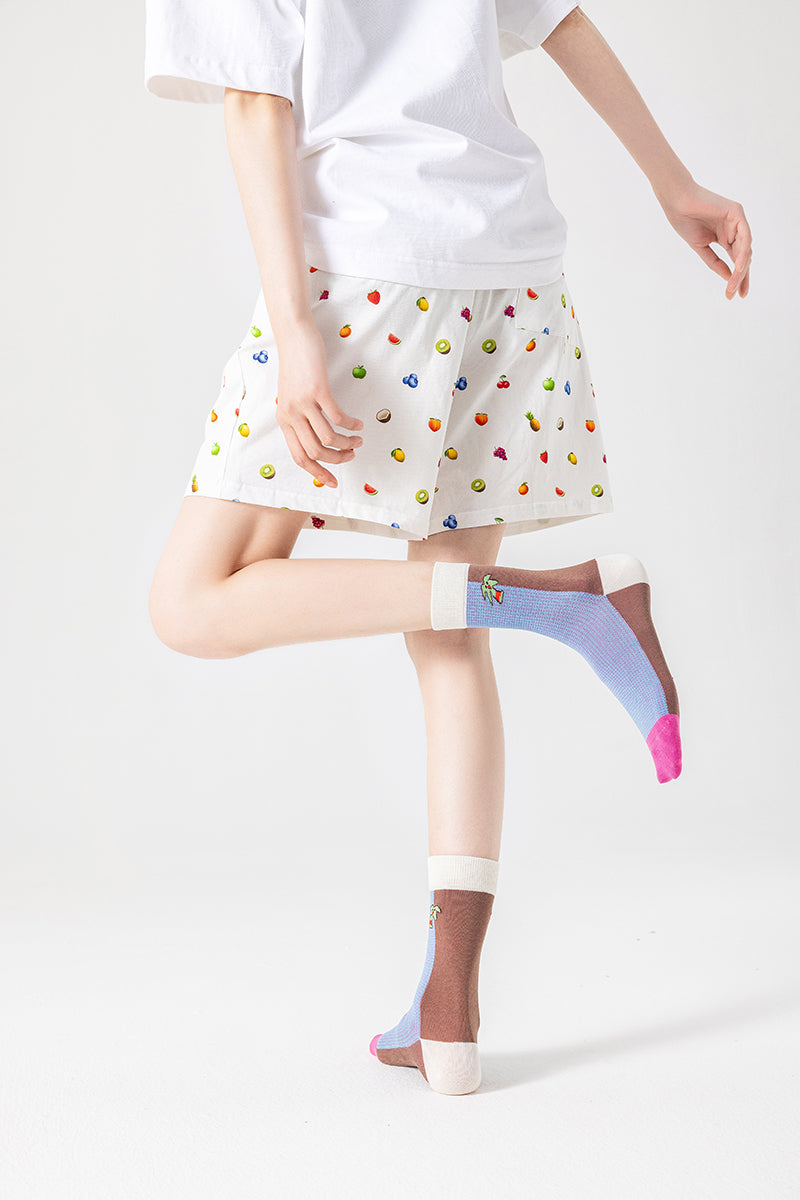 Women's Cotton Crew Socks Coconut Tree Series Cute Fashionable Kawaii