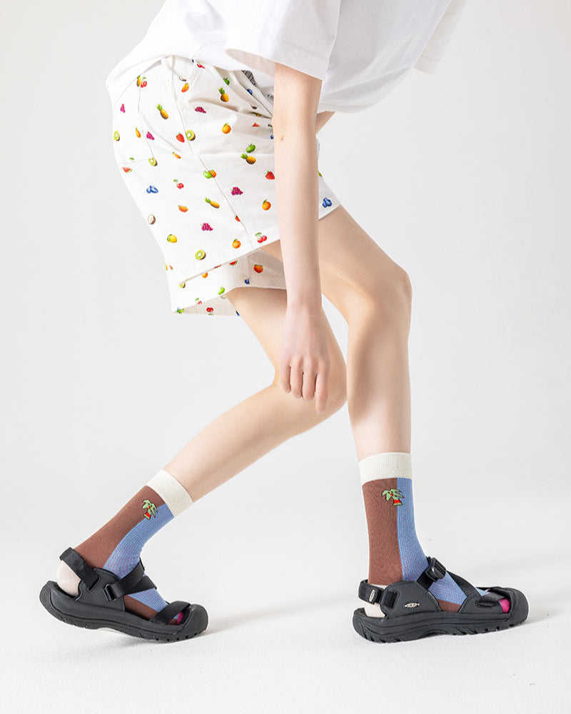 Women's Cotton Crew Socks Coconut Tree Series Cute Fashionable Kawaii