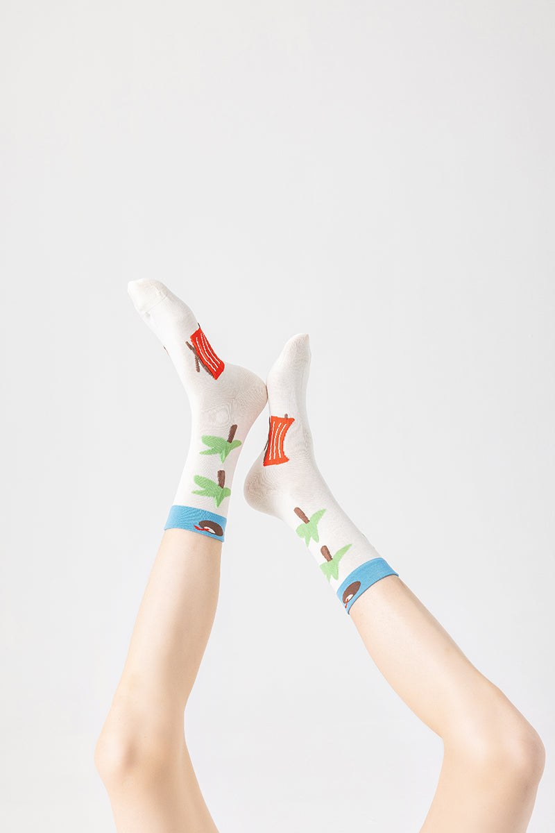 Women's Cotton Crew Socks Coconut Tree Series Cute Fashionable Kawaii