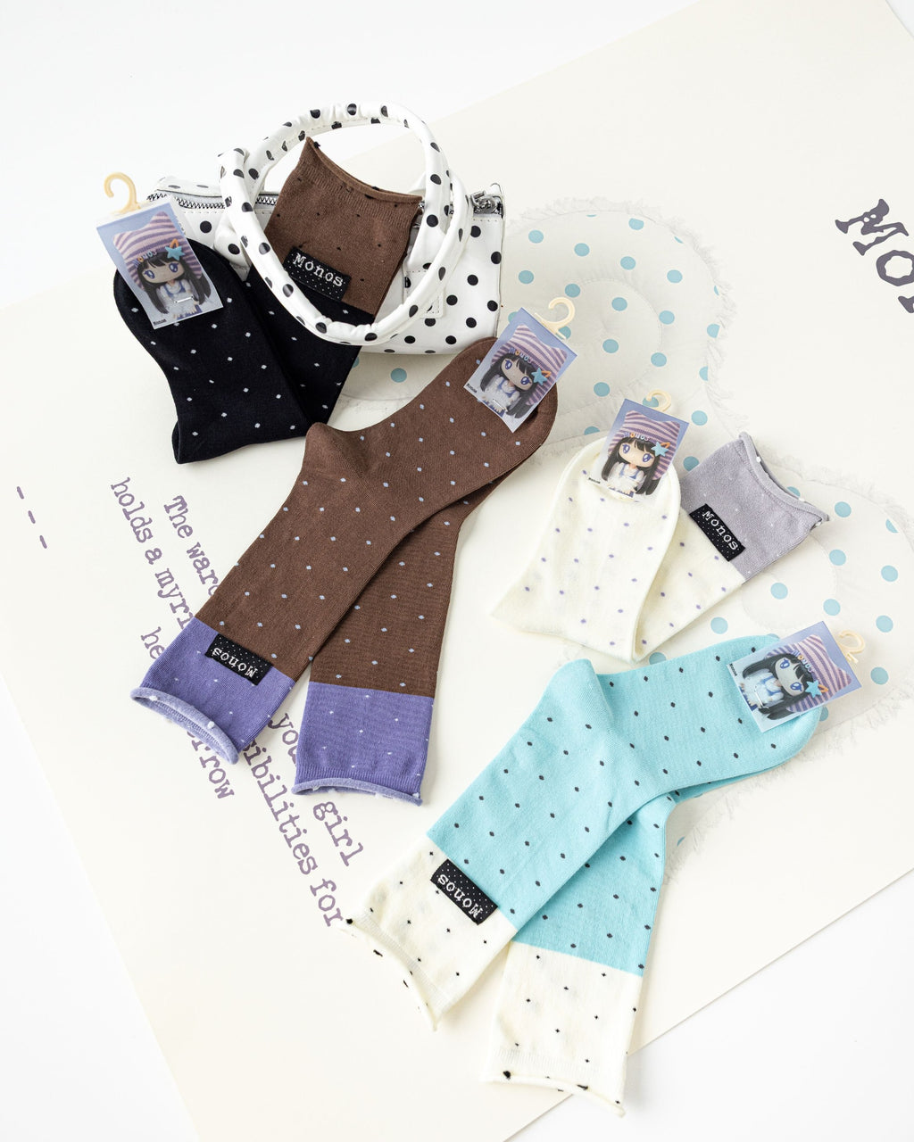 Color Block Polka Dot Cotton Crew Socks