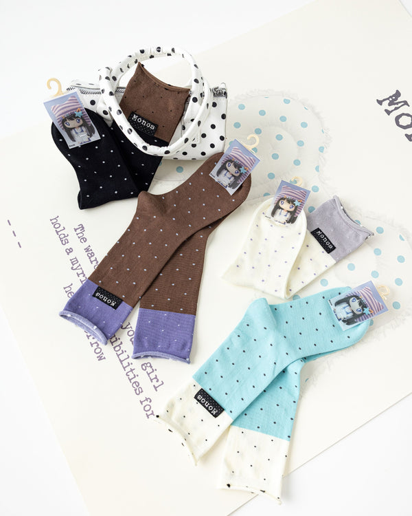 Color Block Polka Dot Cotton Crew Socks