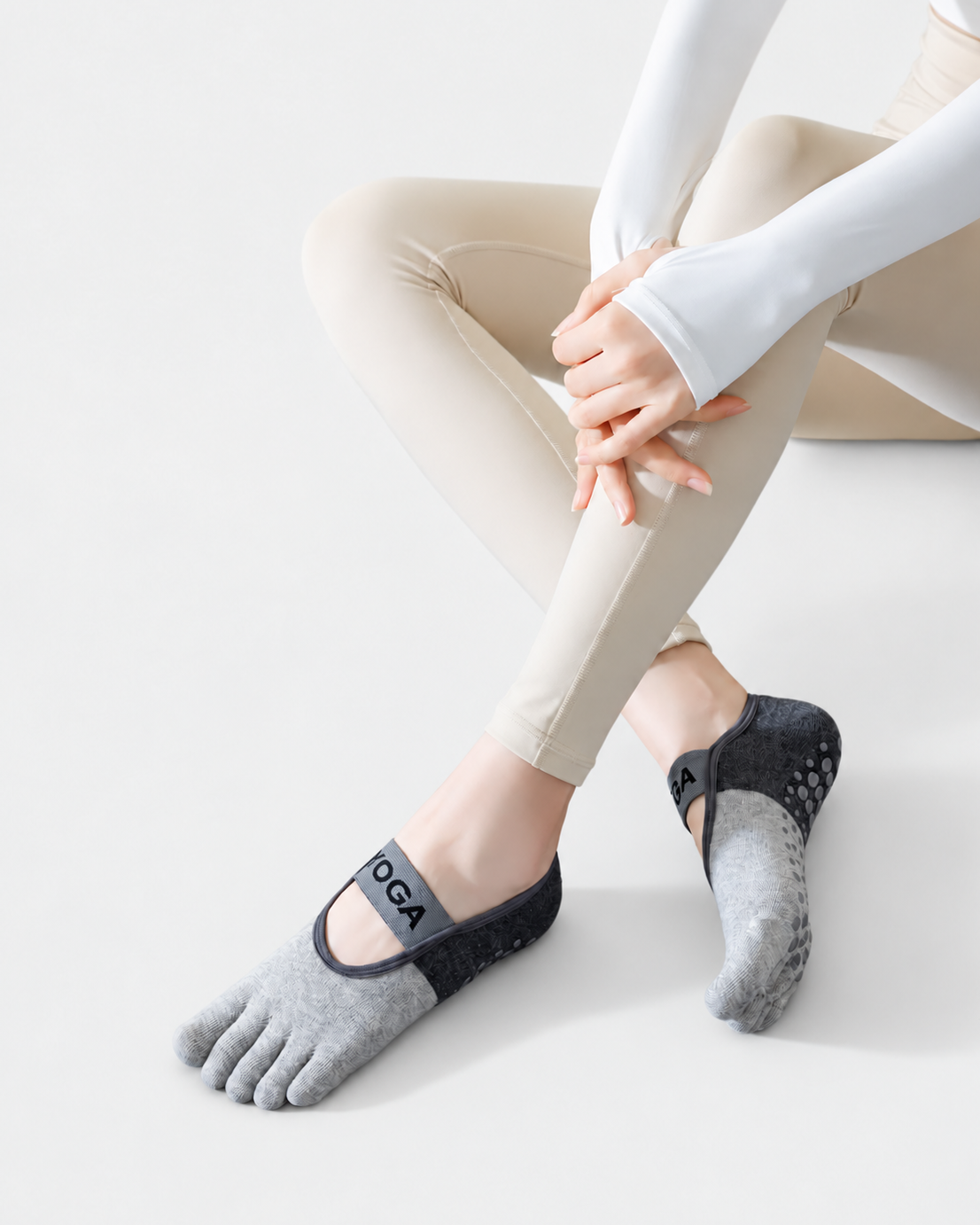 カラーブロックストラップ五本指グリップヨガソックス