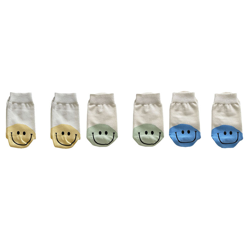 3-Pack Women's Cotton Crew Socks Smiley Face Contrast Color