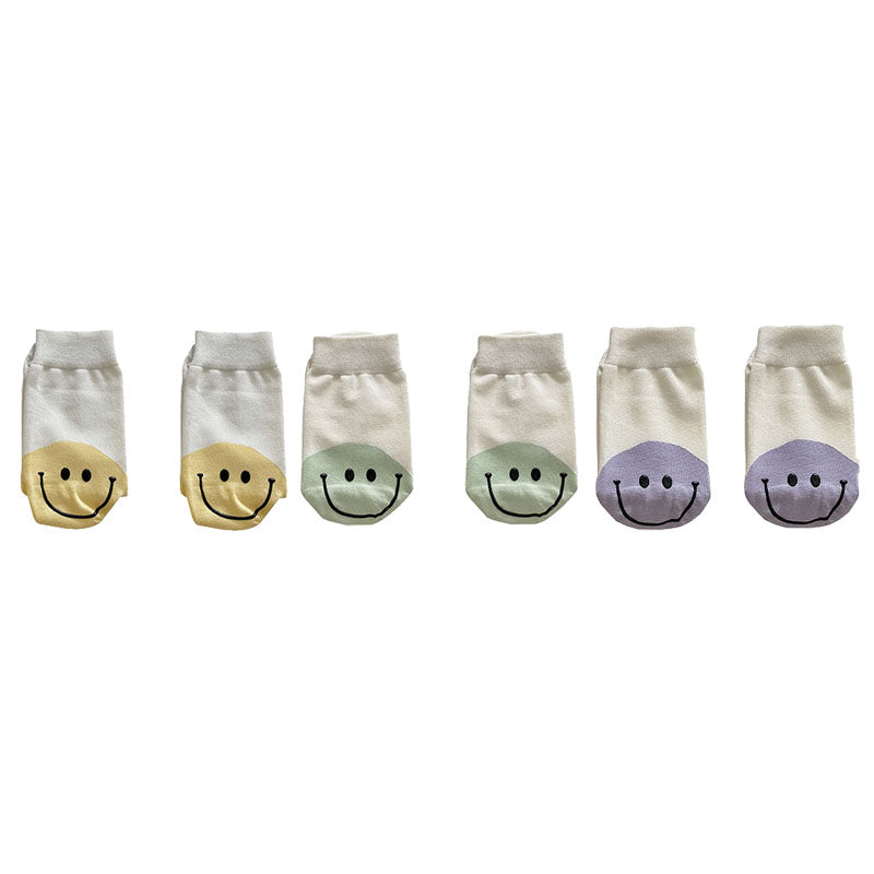3-Pack Women's Cotton Crew Socks Smiley Face Contrast Color
