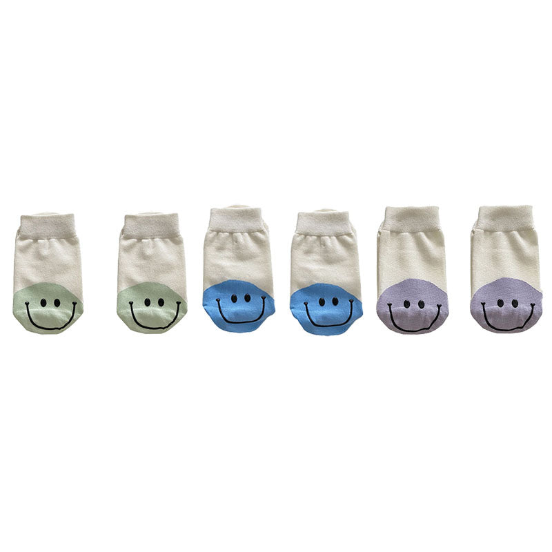 3-Pack Women's Cotton Crew Socks Smiley Face Contrast Color