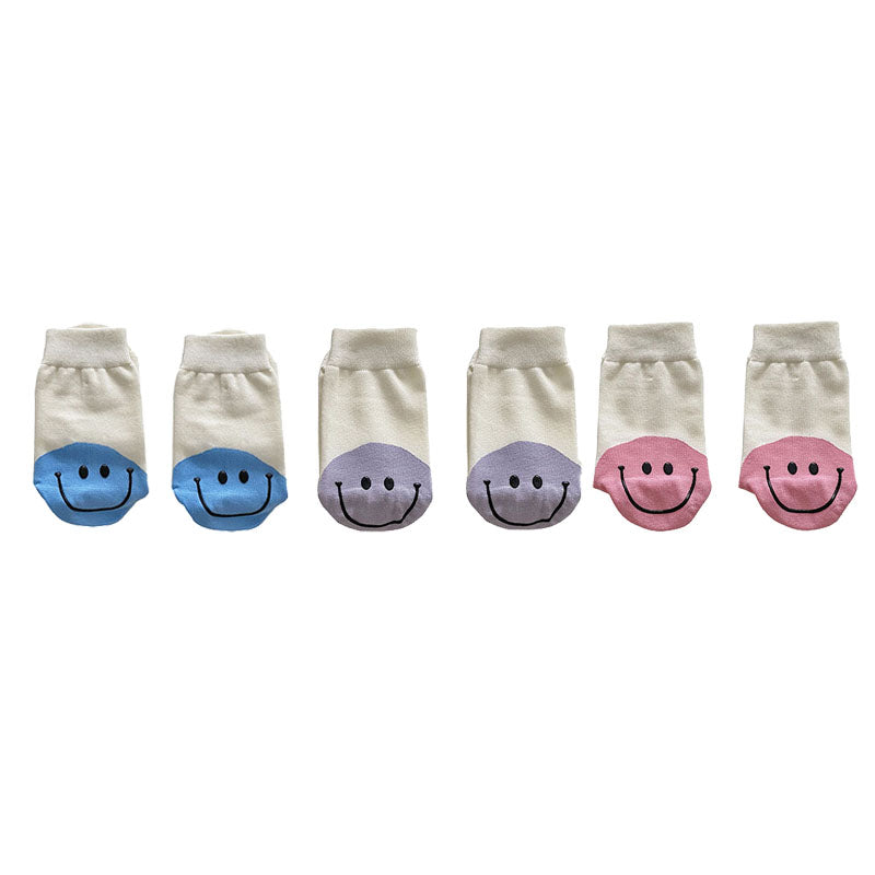 3-Pack Women's Cotton Crew Socks Smiley Face Contrast Color