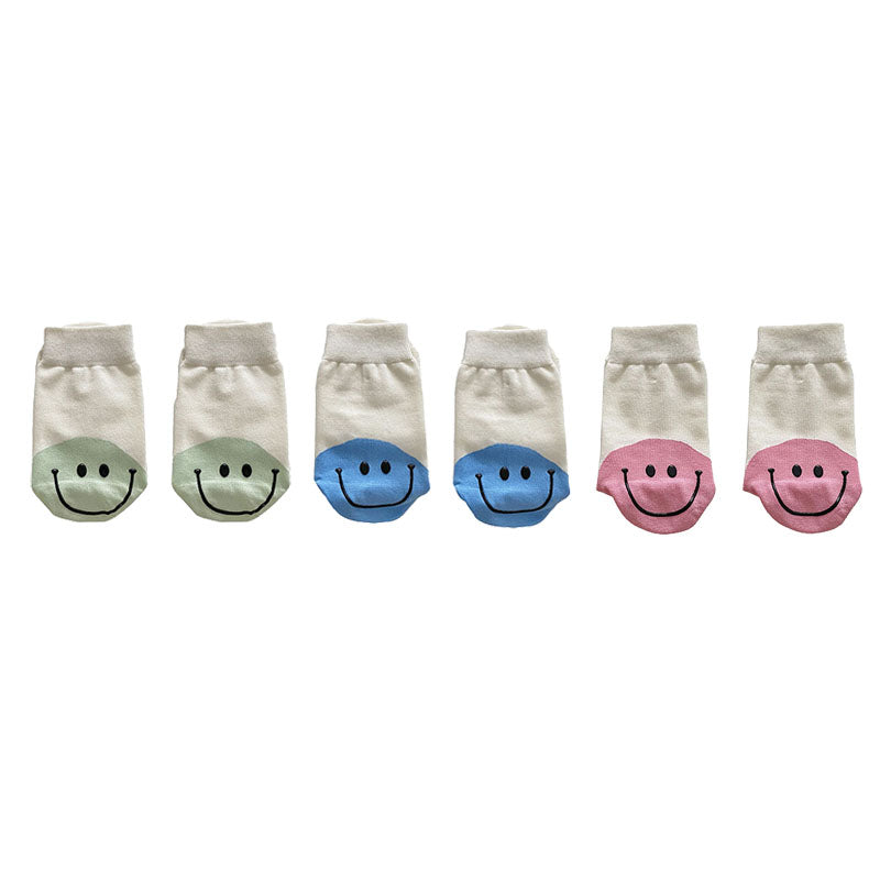 3-Pack Women's Cotton Crew Socks Smiley Face Contrast Color