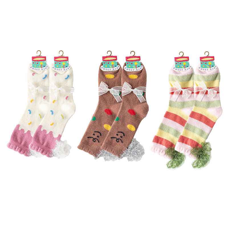 Sweetnana 3-Pack Cozy Crew Socks for Women - Birthday Party Series Cute & Colorful Fuzzy Socks - Perfect for Lounge Wear, Winter Stockings & Fun Occasions