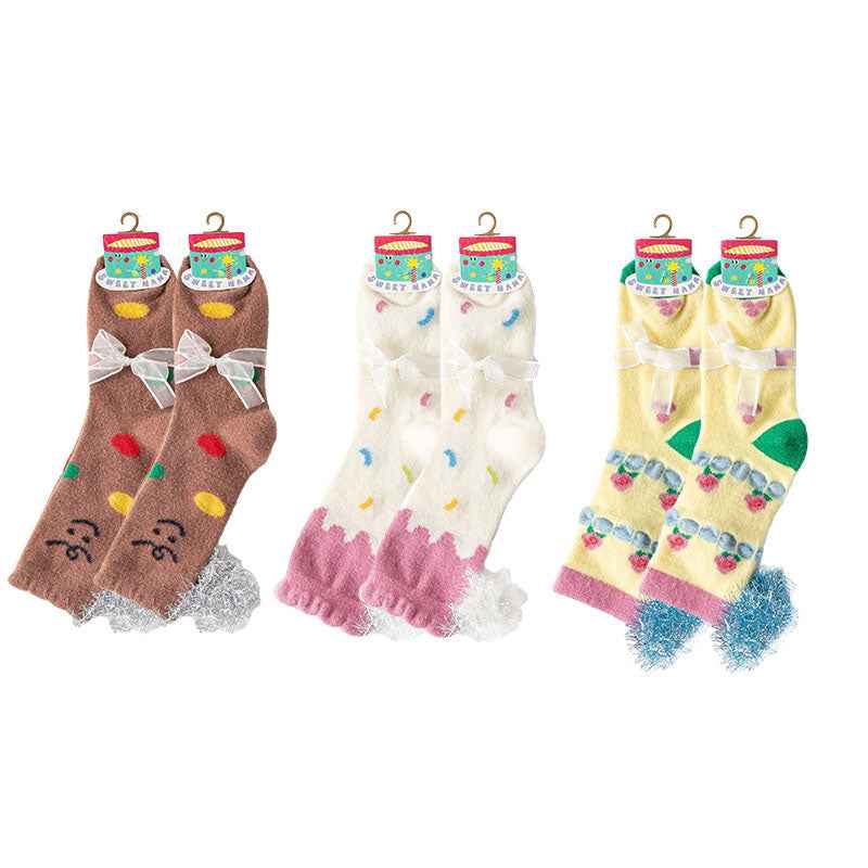 Sweetnana 3-Pack Cozy Crew Socks for Women - Birthday Party Series Cute & Colorful Fuzzy Socks - Perfect for Lounge Wear, Winter Stockings & Fun Occasions