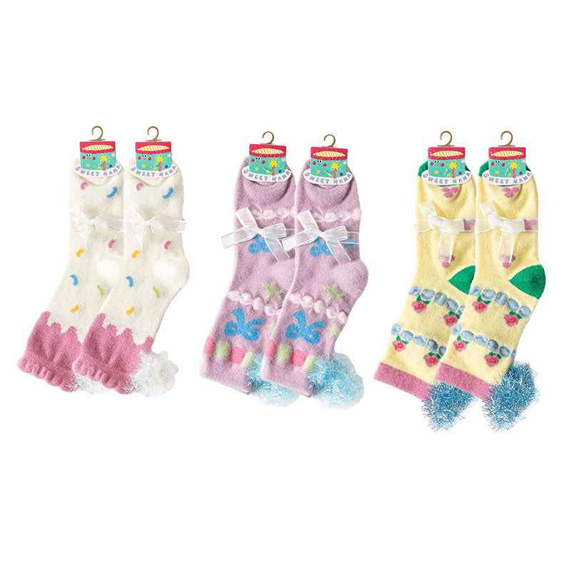 Sweetnana 3-Pack Cozy Crew Socks for Women - Birthday Party Series Cute & Colorful Fuzzy Socks - Perfect for Lounge Wear, Winter Stockings & Fun Occasions