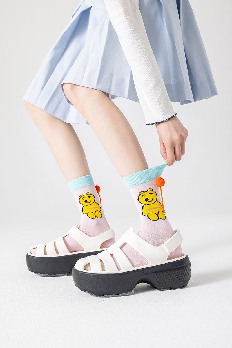 3-Pack Women's Cotton Crew Socks Flower Cones Kawaii Cute Casual