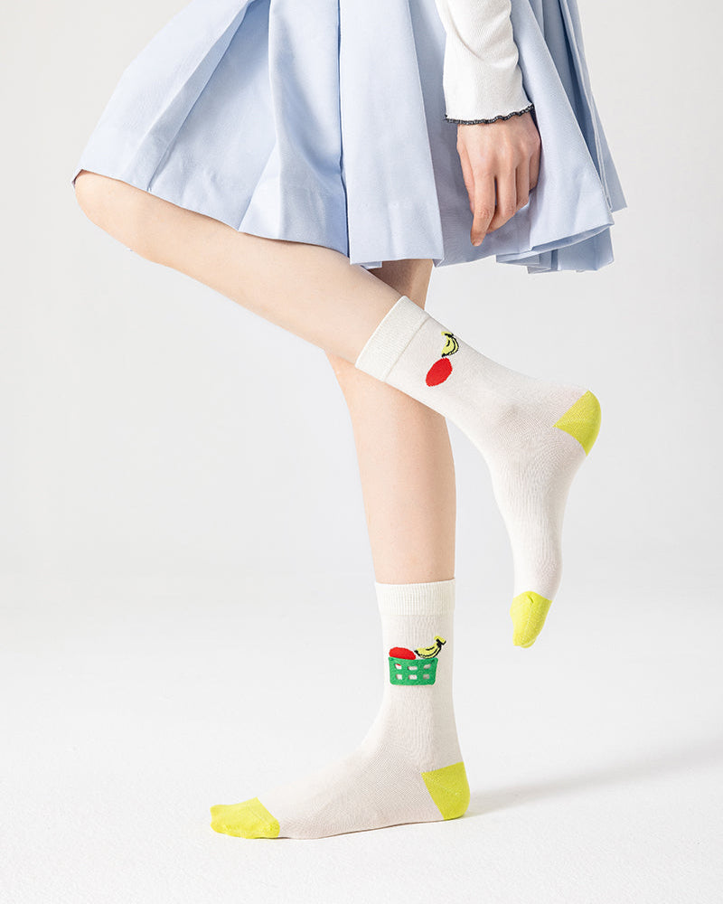 3-Pack Women's Cotton Crew Socks Flower Cones Kawaii Cute Casual