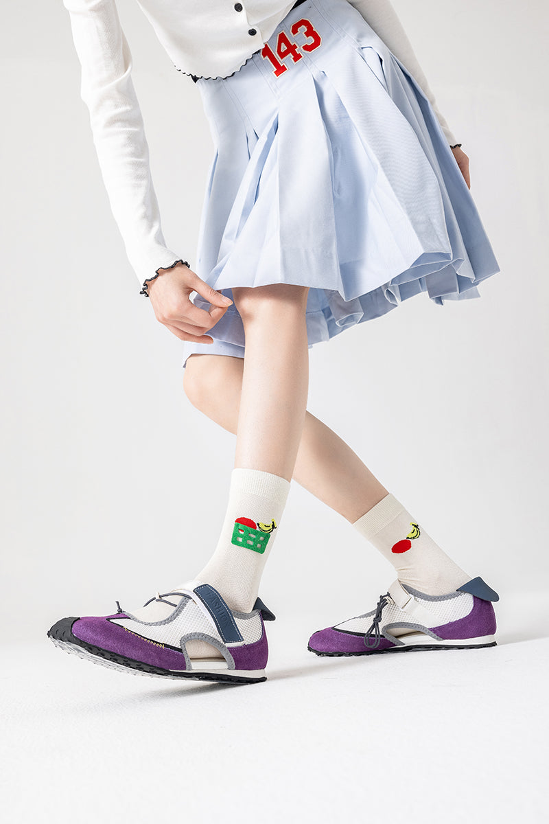 3-Pack Women's Cotton Crew Socks Flower Cones Kawaii Cute Casual