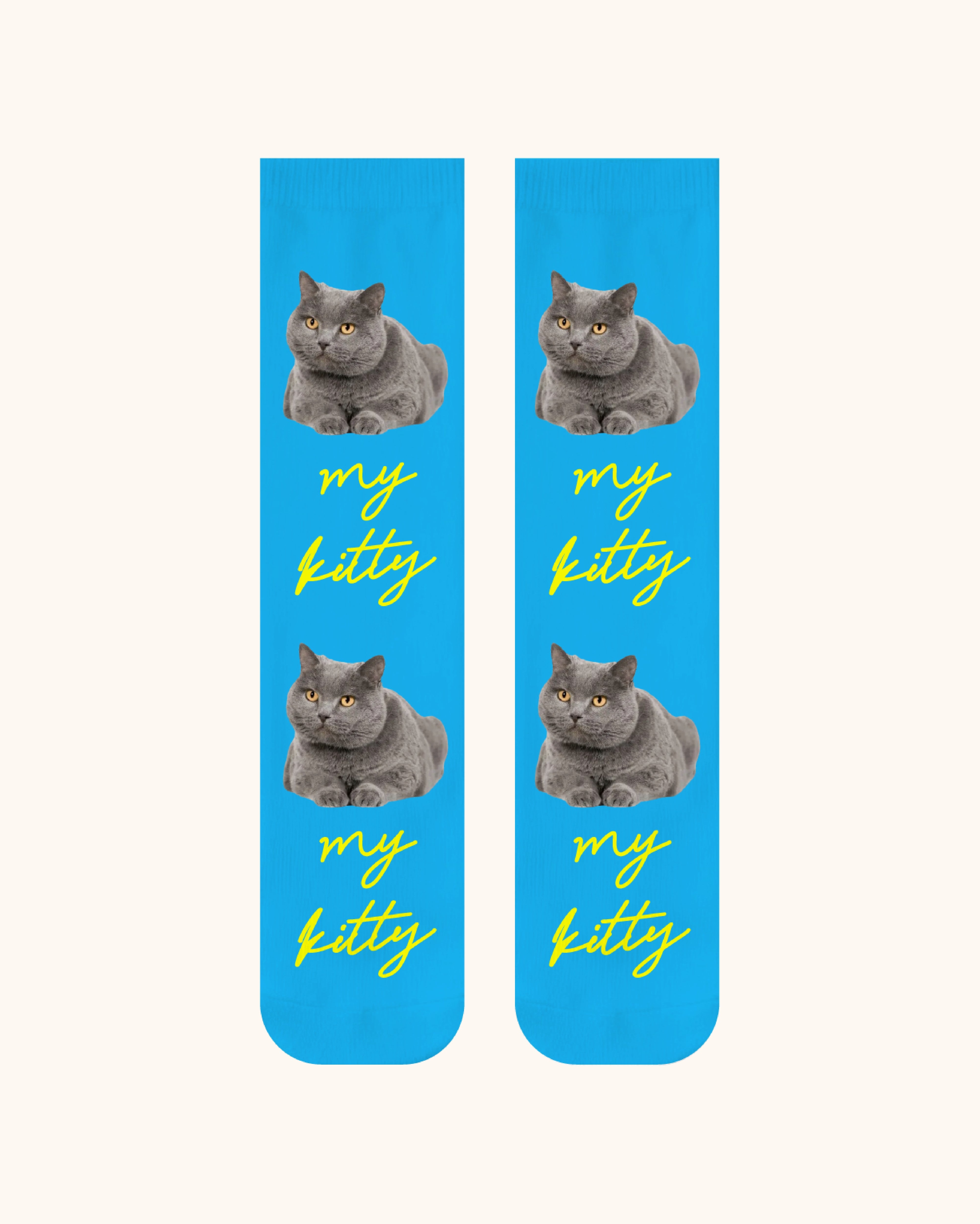 Custom Cat Face Crew Socks Personalized Pet Photo Socks Gift for Pet Lovers