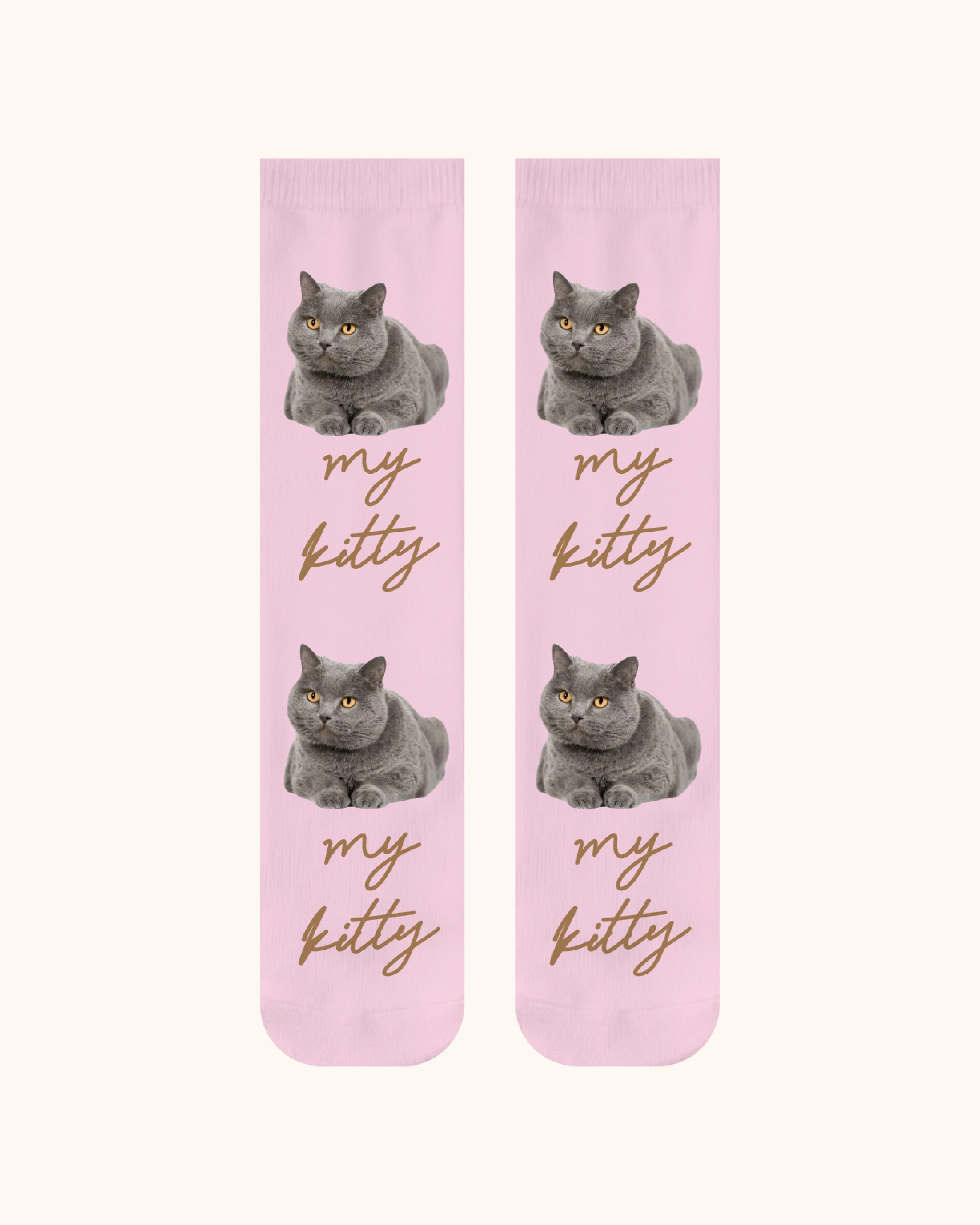 Custom Cat Face Crew Socks Personalized Pet Photo Socks Gift for Pet Lovers