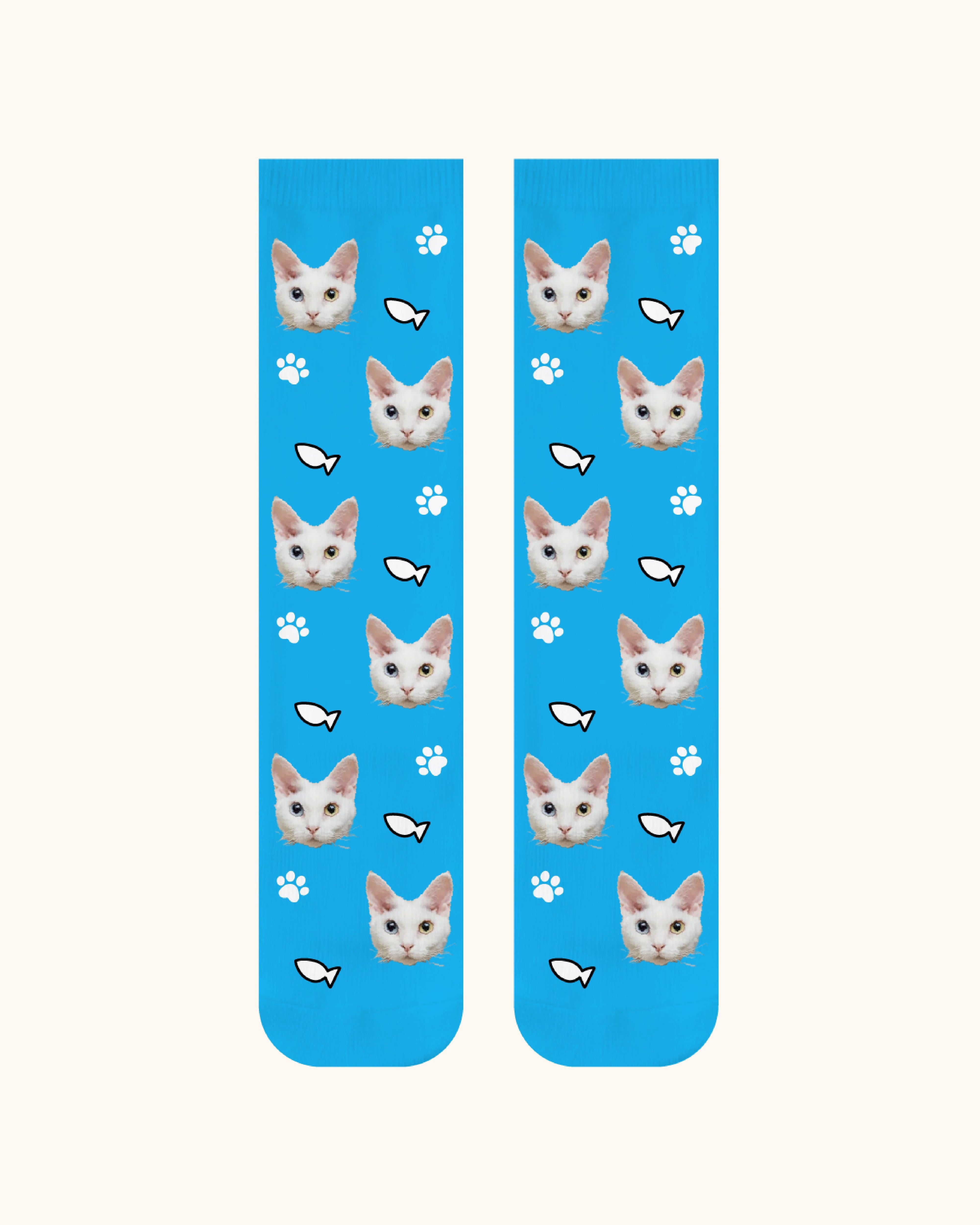 Custom Cat Face Crew Socks Personalized Pet Photo Socks Gift for Pet Lovers