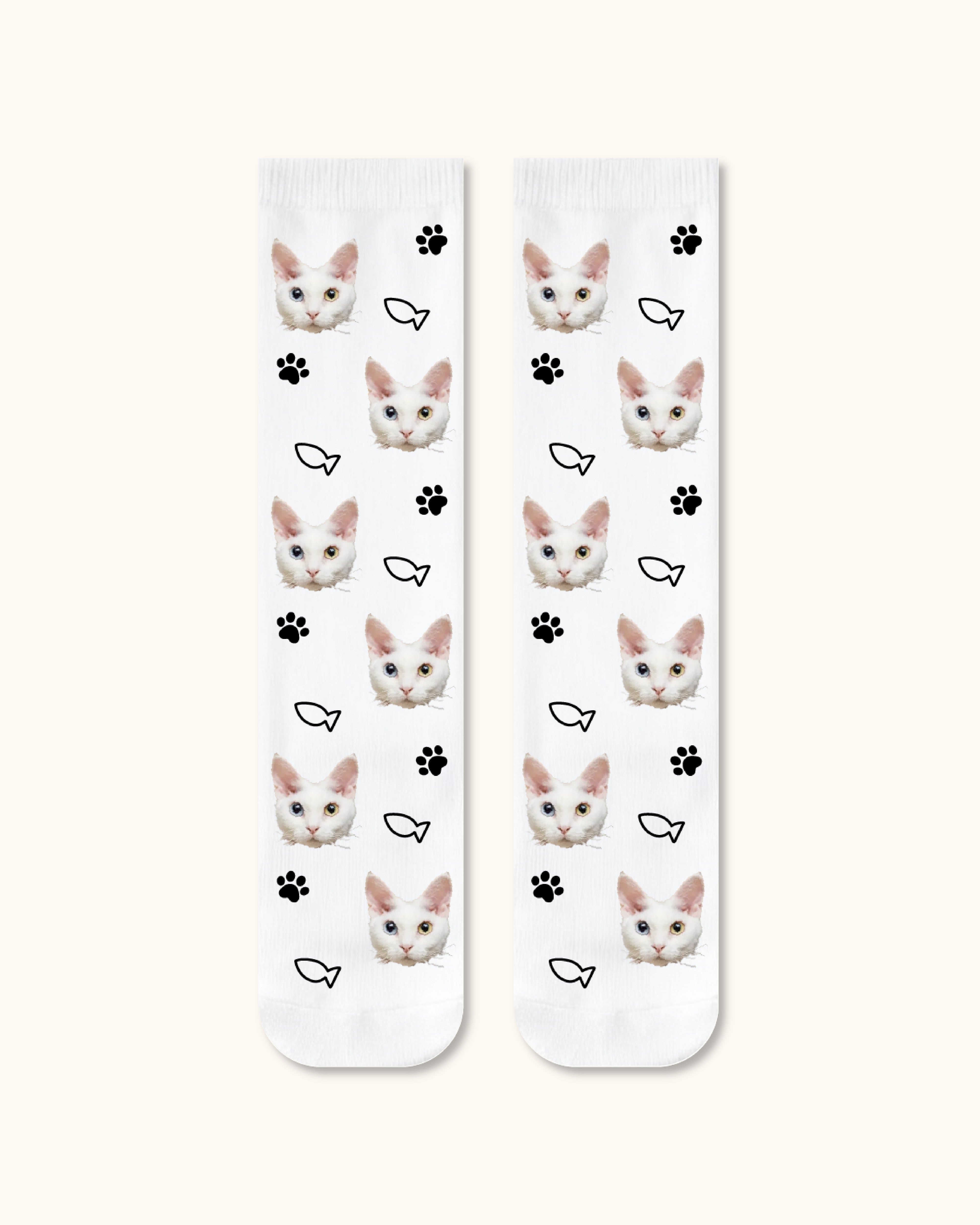 Custom Cat Face Crew Socks Personalized Pet Photo Socks Gift for Pet Lovers