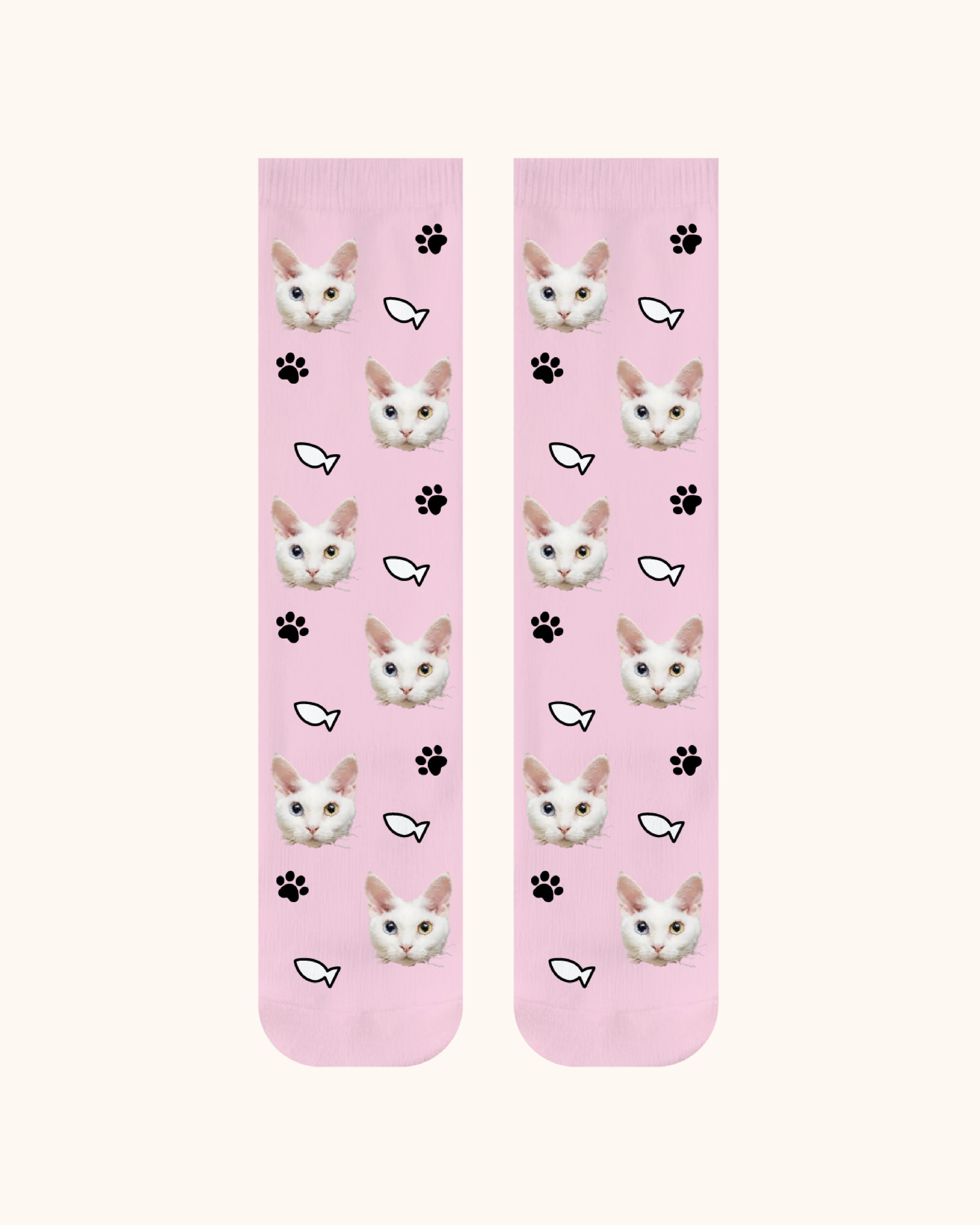 Custom Cat Face Crew Socks Personalized Pet Photo Socks Gift for Pet Lovers