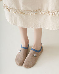 Sweetnana 3パック かわいい靴下 レディース フットカバー 春夏 薄手 カートゥーン刺繍 滑り止め ライナー シームレス ローカットソックス