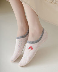 Sweetnana 5パック レディース キュートなノーショーソックス カートゥーン刺繍 シームレス ローカットソックス 滑り止めライナー 薄手 カジュアルソックス 春夏用
