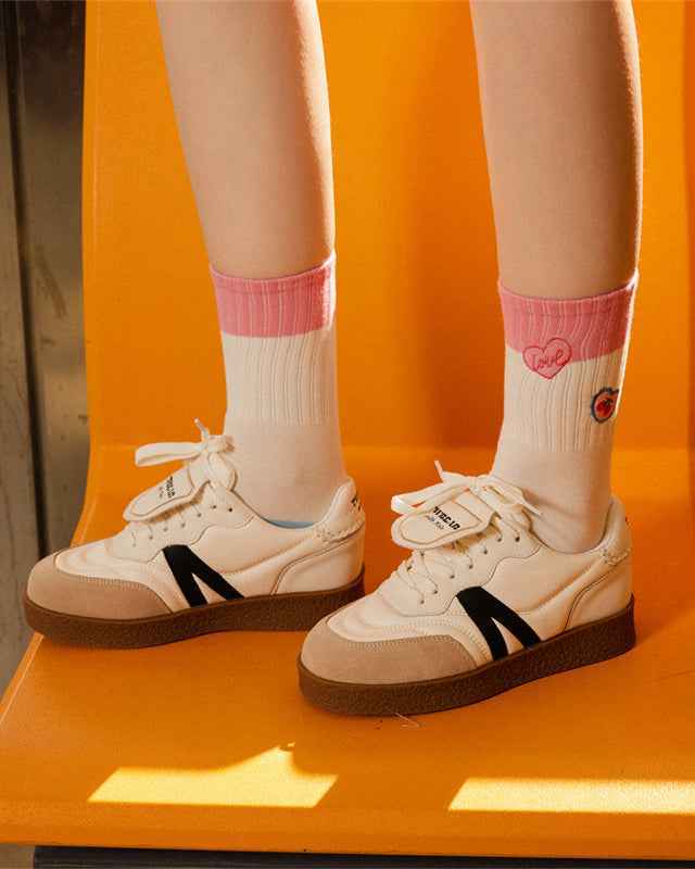 Sweetnana Cute Love Embroidery Series - 3 Pairs of Trendy, Cozy, and Colorful Seamless Crew Socks for Women