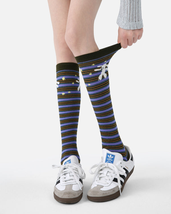 Dog Striped Cotton Knee-High Socks