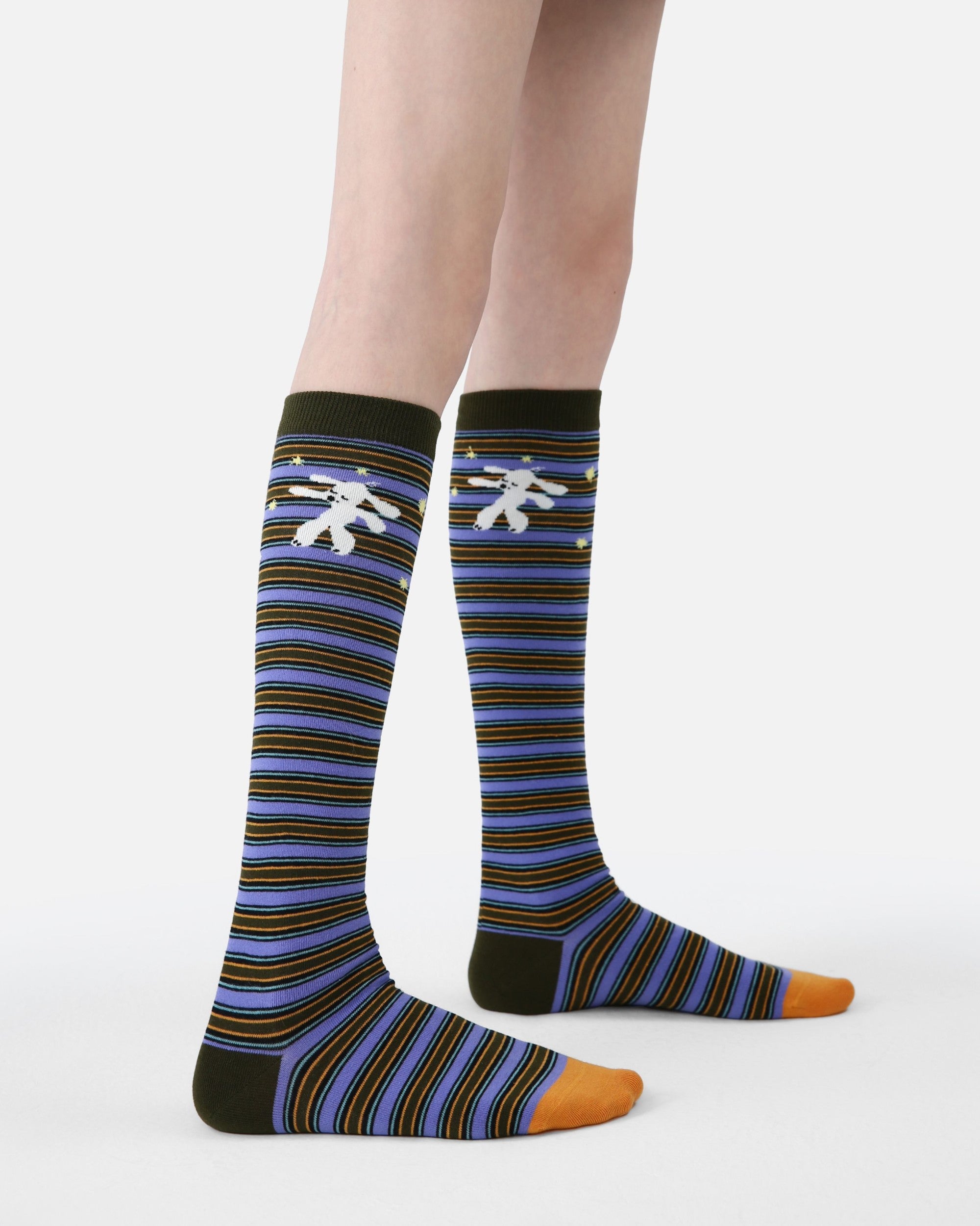 Dog Striped Cotton Knee-High Socks