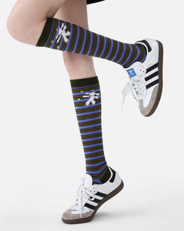 Dog Striped Cotton Knee-High Socks