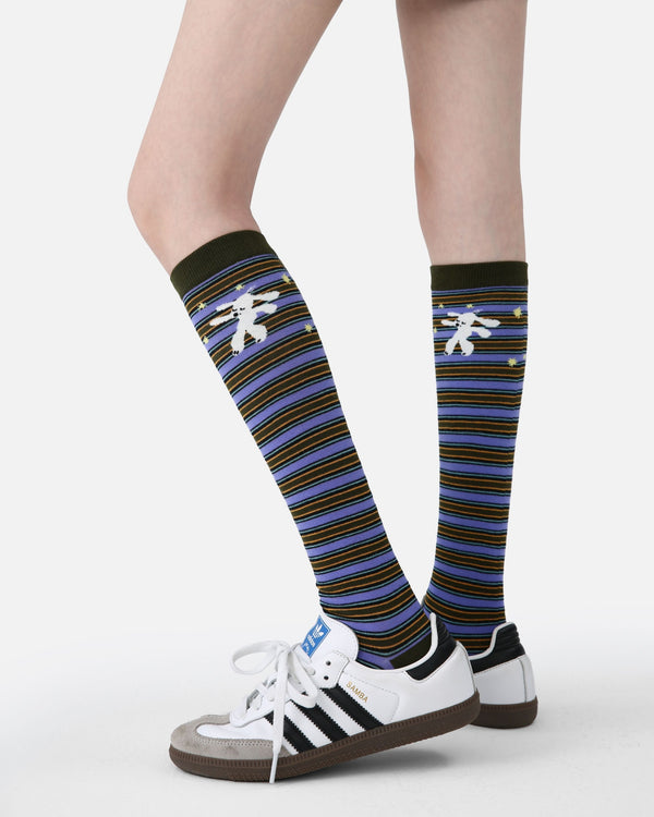 Dog Striped Cotton Knee-High Socks