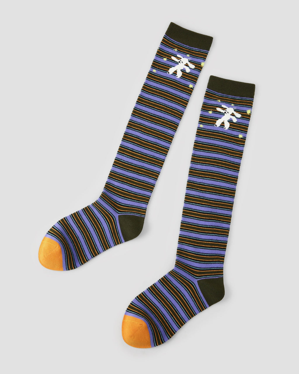 Dog Striped Cotton Knee-High Socks