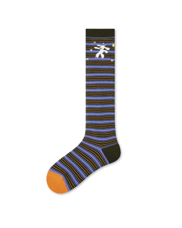 Dog Striped Cotton Knee-High Socks