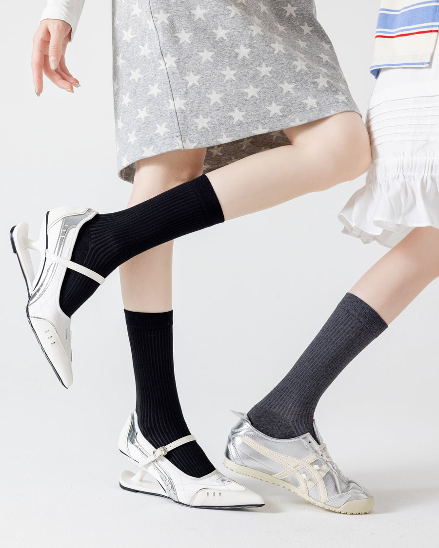 Double Needle Ribbed Cotton Crew Socks