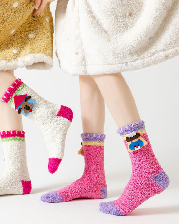 Felt Appliqué Fuzzy Floor Crew Socks