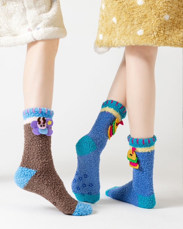 Felt Appliqué Cozy Floor Crew Socks