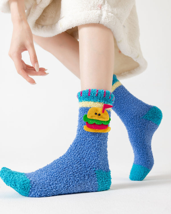 Felt Appliqué Cozy Floor Crew Socks