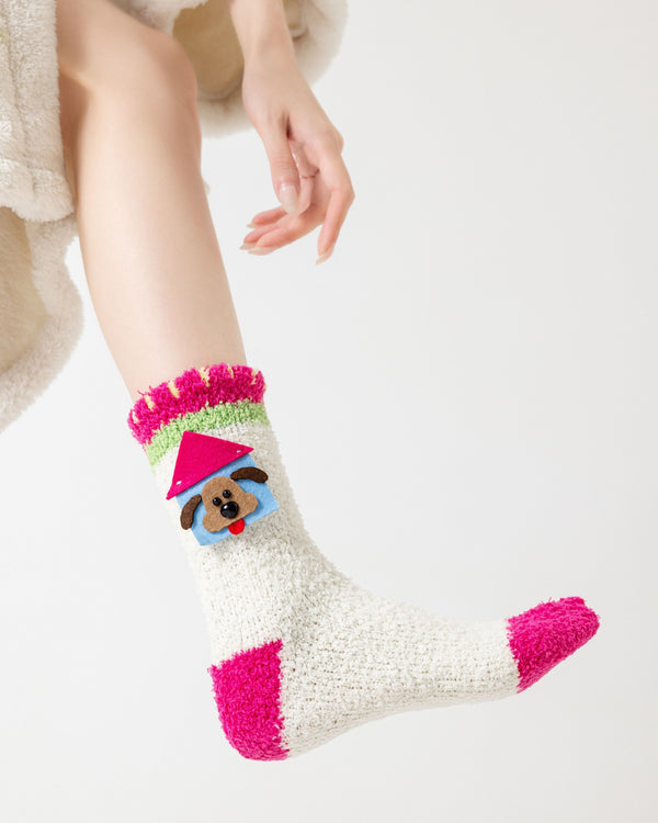 Felt Appliqué Fuzzy Floor Crew Socks