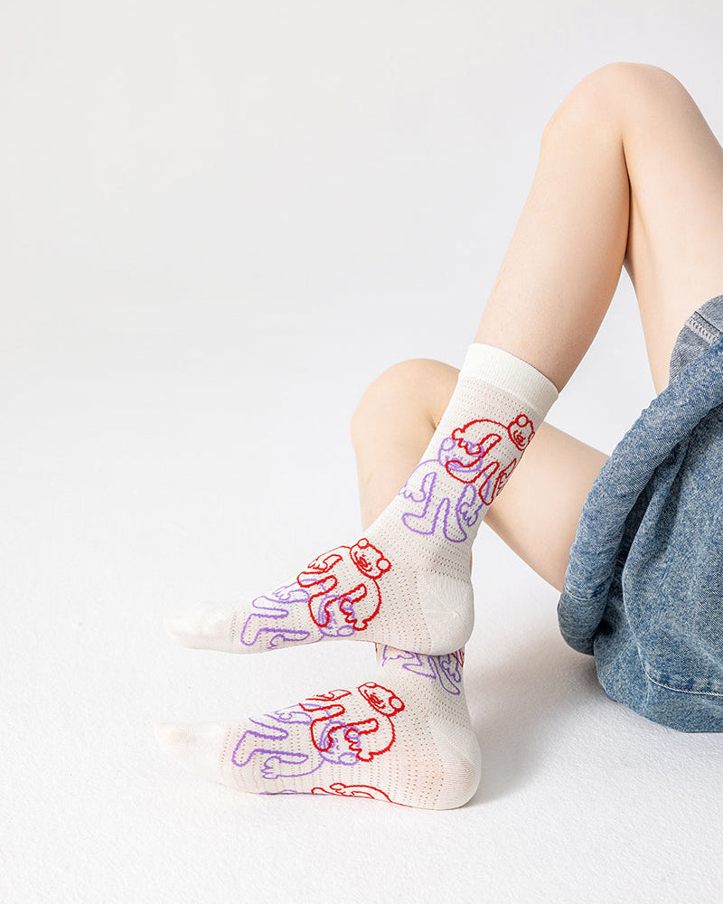 3-Pack Casual Versatile Cotton Crew Socks for Women Comfortable Cute Colorful - SWEET NANA