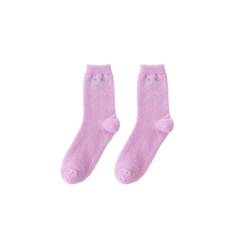 禮品盒套裝 Sweetnana 趣味鑽石系列女性舒適圓領襪 - 彩色黏性鑽石襪 冬季保暖毛絨防滑襪。