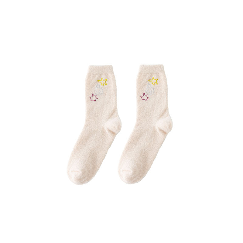 禮品盒套裝 Sweetnana 趣味鑽石系列女性舒適圓領襪 - 彩色黏性鑽石襪 冬季保暖毛絨防滑襪。