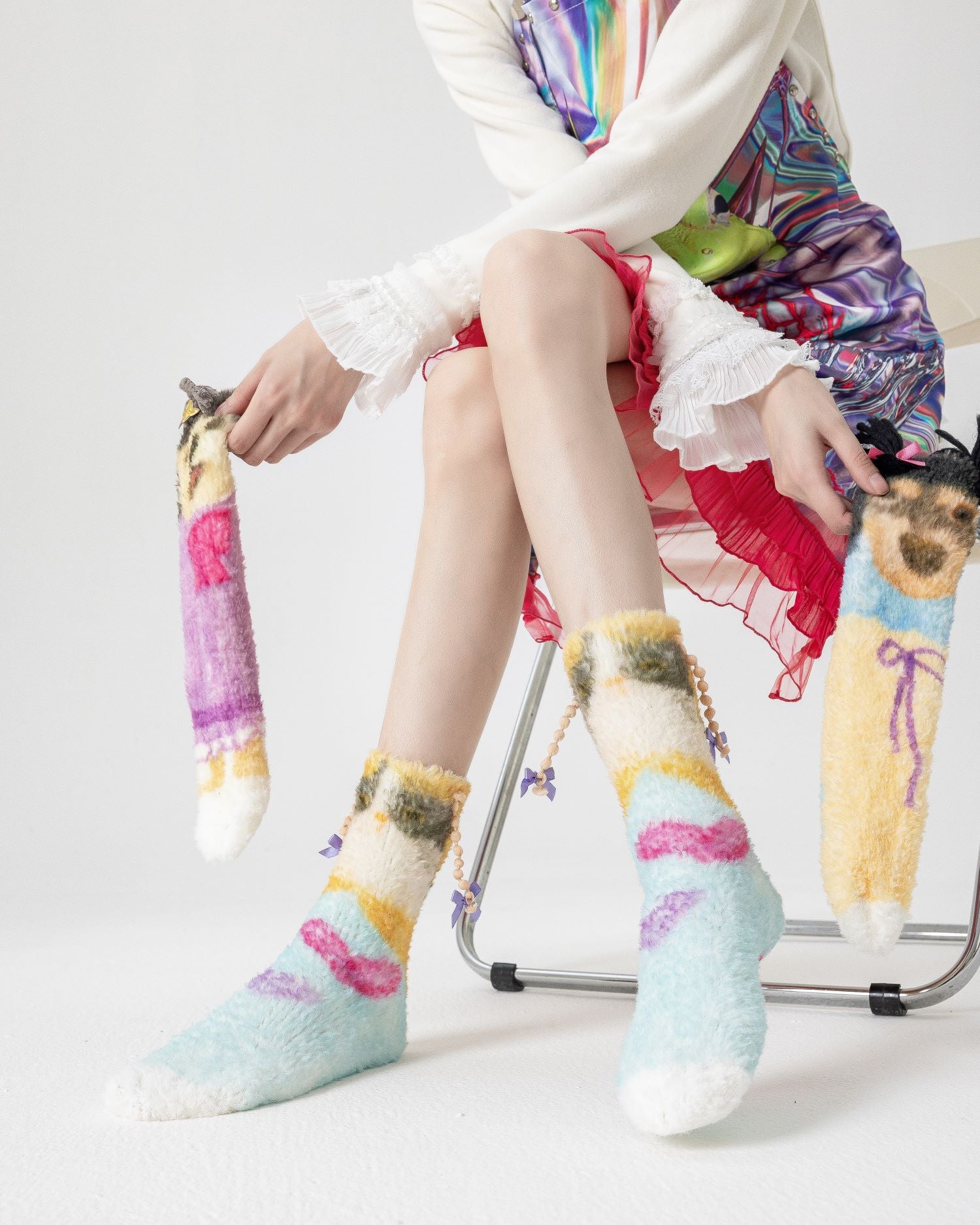 귀여운 크루 양말 만화 강아지 시리즈 보송보송하고 따뜻한 포근한 실내용 양말