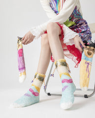 귀여운 크루 양말 만화 강아지 시리즈 보송보송하고 따뜻한 포근한 실내용 양말