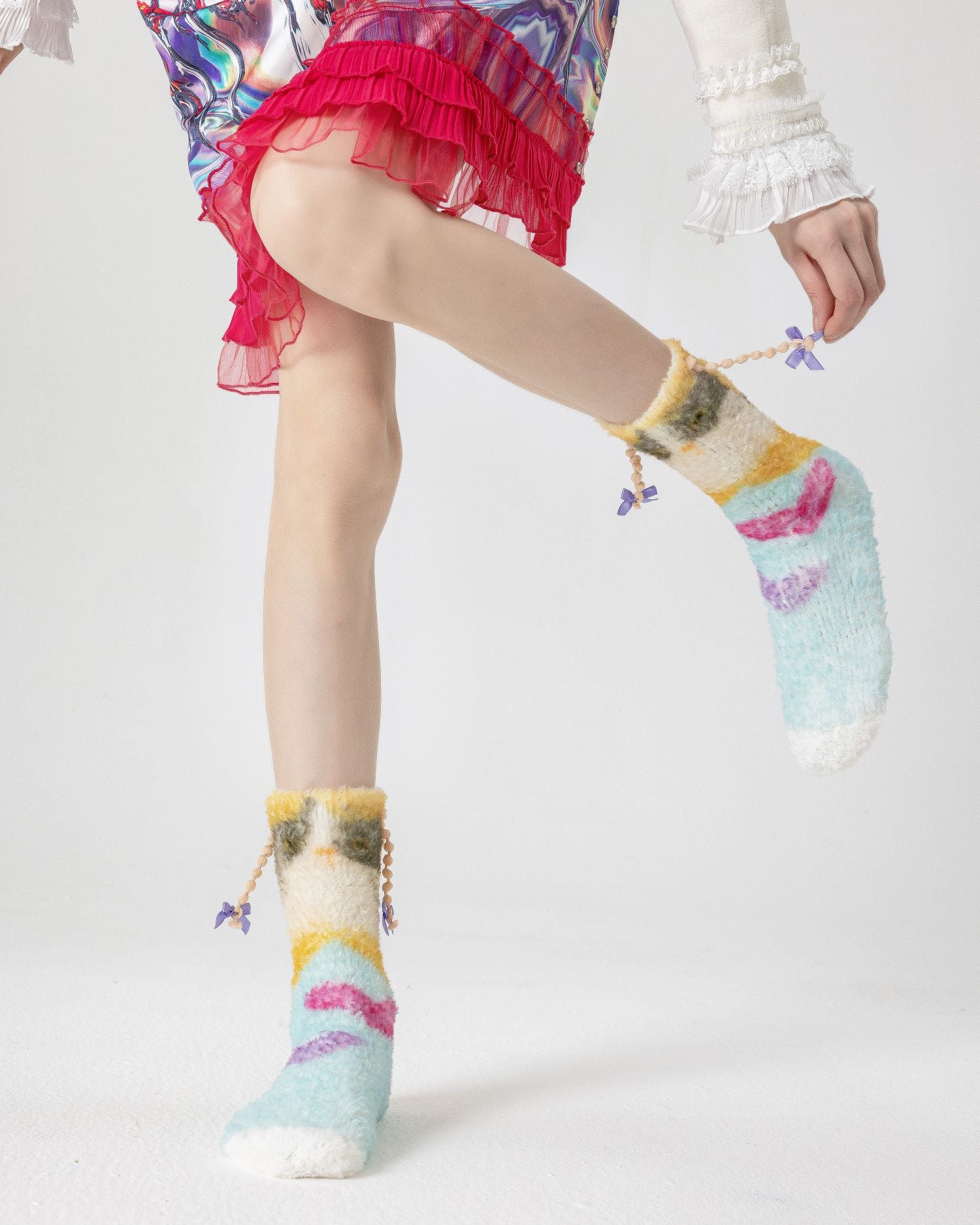 귀여운 크루 양말 만화 강아지 시리즈 보송보송하고 따뜻한 포근한 실내용 양말